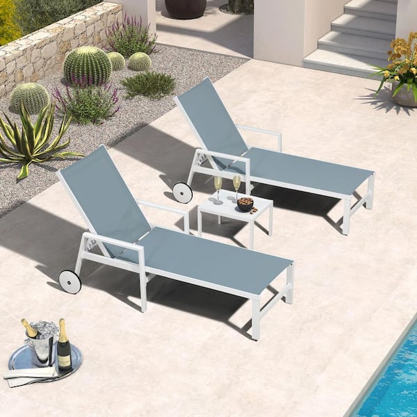 PURPLE LEAF White, Aluminum Frame Outdoor Chaise Lounge Chair with Wheels and Armrests Recliner Chair, Indigo