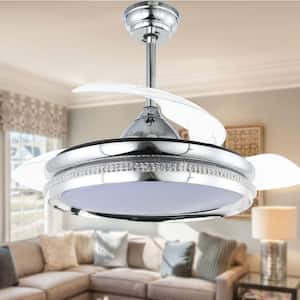 36 in. LED Chrome Retractable Ceiling Fan with Light and Remote Control