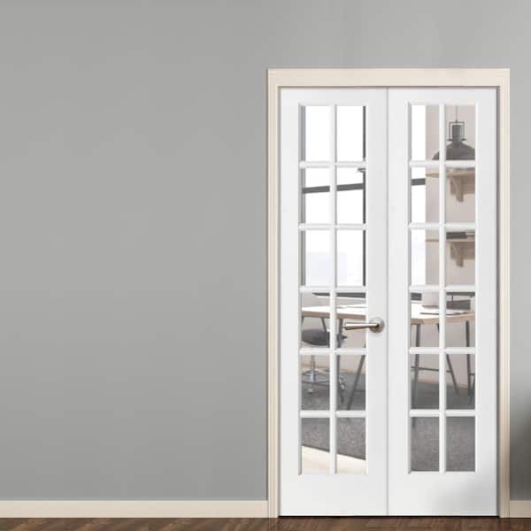 Primed MDF Full Lite Tempered Clear Glass Double French Doors
