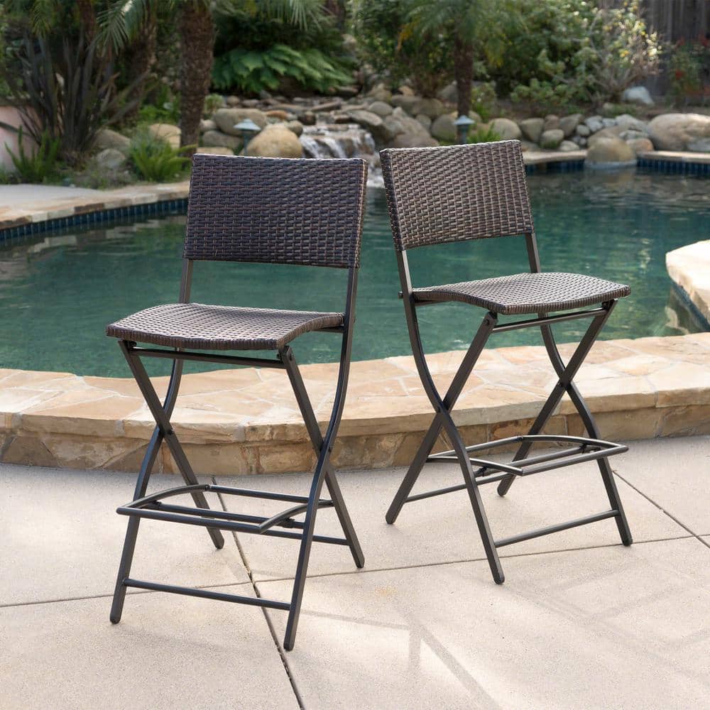 Patio Folding Wicker Outdoor Bar Stool with Foot Rest for Patios Backyards 