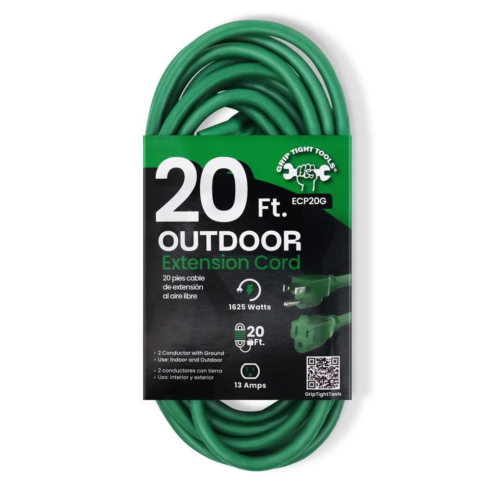 GRIP TIGHT TOOLS 20 ft. 16/3 SJT, Outdoor Extension Cord, Green