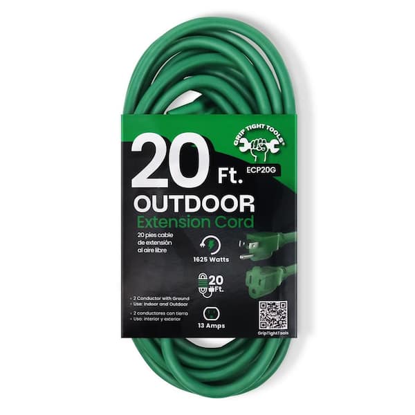 GRIP TIGHT TOOLS 20 ft. 16/3 SJT, Outdoor Extension Cord, Green