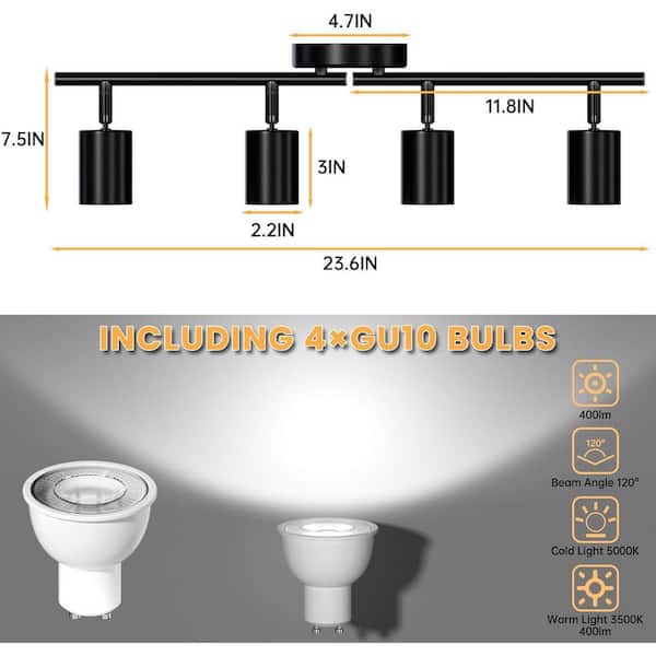 Yichuhaoxi 4-Light LED Track Lighting Kit-Black Ceiling Spotlight