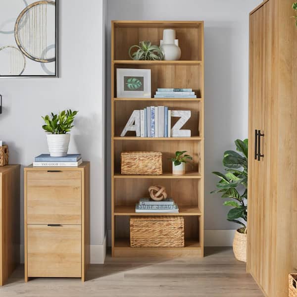 StyleWell Bromley 6-Shelf Light Oak Engineered Wood Standard Bookcase (72 in. H)