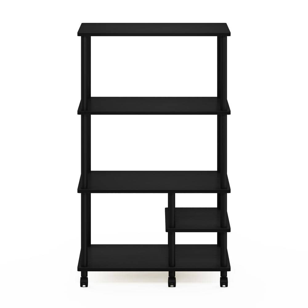 Black Wood 4-Tier Kitchen Cart with Storage and Lockable Casters