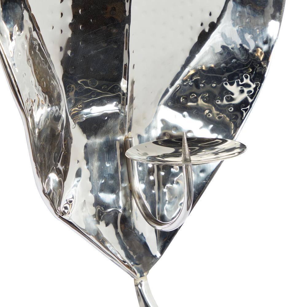 Large Silver Stainless Steel Leaf Taper Candle Holder