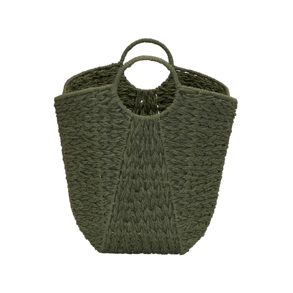 Olive Green Seagrass Oval Storage Basket with Wire Handles