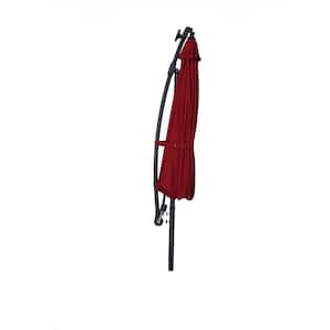 10 ft. Cantilever Patio Umbrella Solar LED Offset Hanging Umbrella in Red