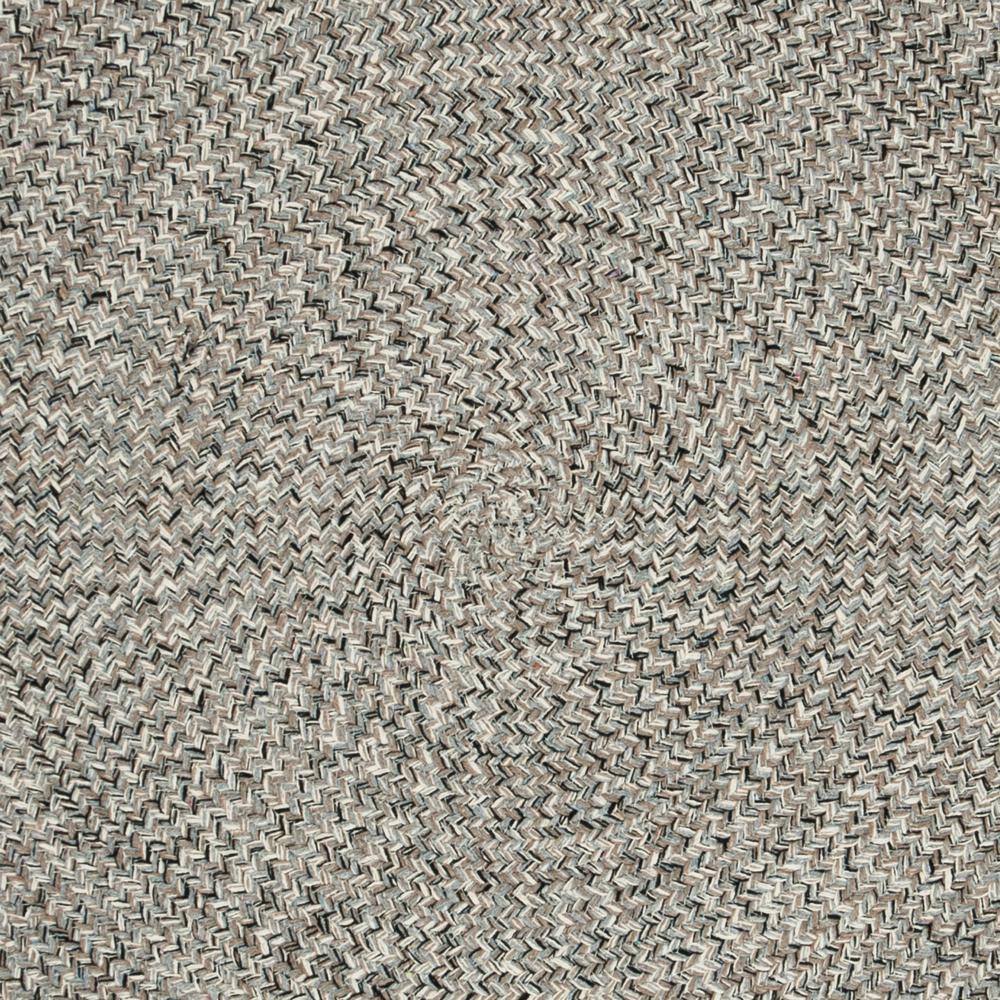 Ivory and Steel Grey Braided Round Wool Cotton Rug, 5' x 5'