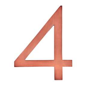 6 in. Antique Copper Aluminum Floating or Flat Modern House Number 4