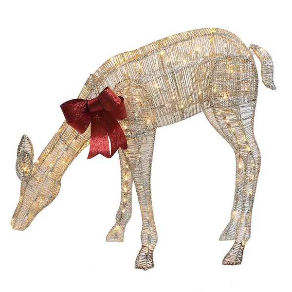 Puleo International 40.5 in. H Cotton Spun String Feeding Elk, 140-Piece Warm White LED's, Including 24 Twinkling Bulbs