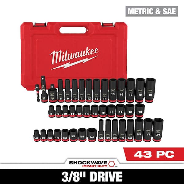 SHOCKWAVE 3/8 in. Drive SAE and Metric 6 Point Impact Socket Set (43-Piece)