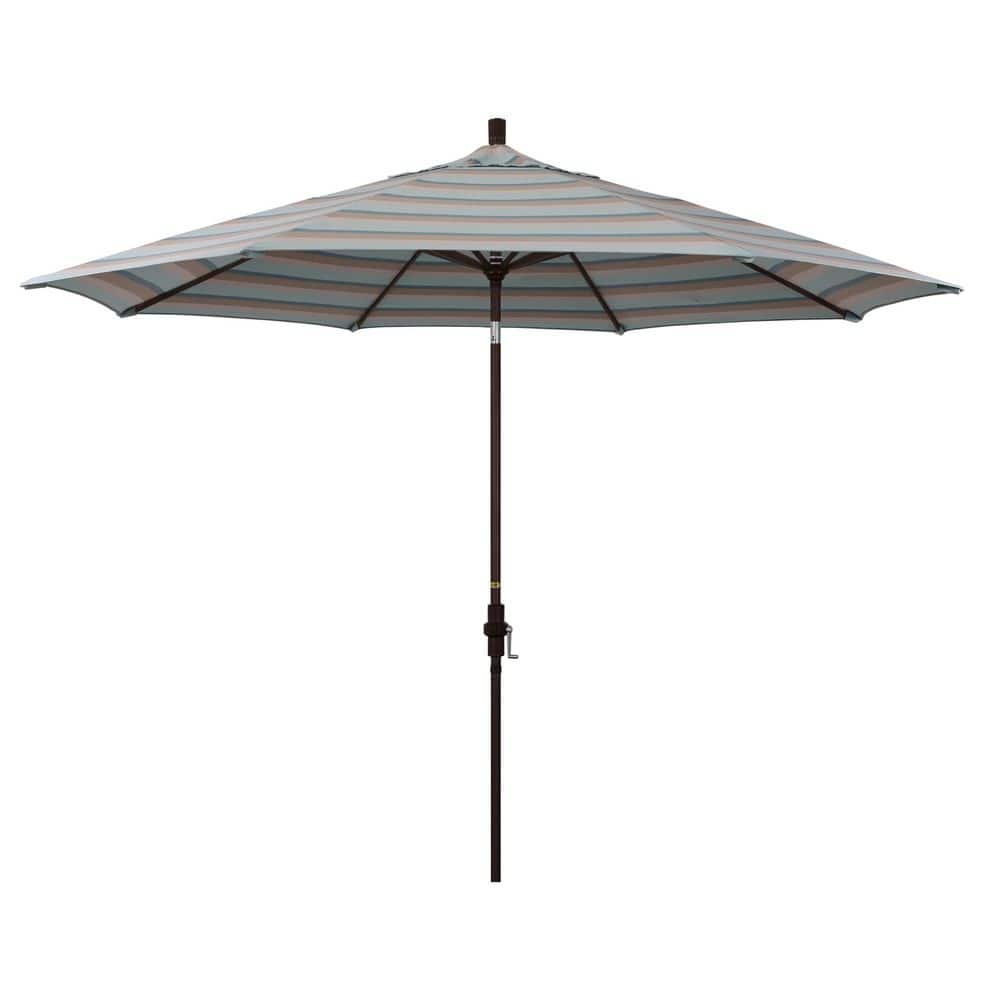 11 ft. Black Aluminum Market Patio Umbrella with Aluminum Ribs Collar Tilt Crank Lift in Gateway Mist Sunbrella price history on PriceWatchPro