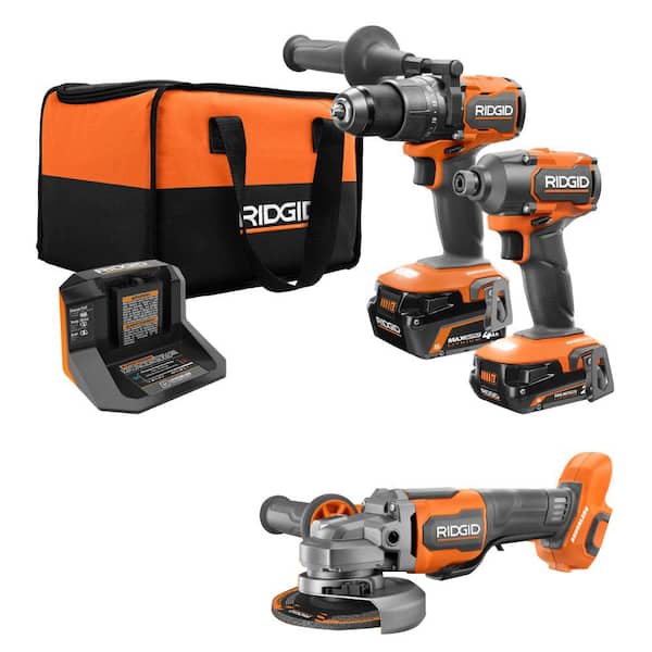 18V Brushless Cordless 2-Tool Combo Kit w/ (2) Batteries, Charger, Bag & 18V Brushless Angle Grinder