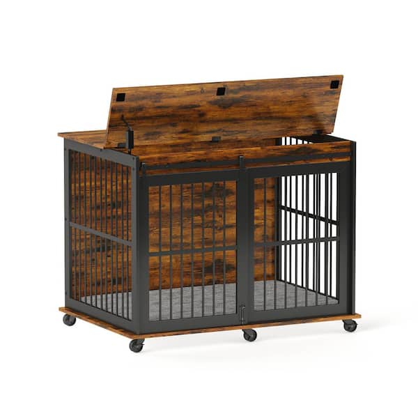 Foobrues Furniture Dog Crate Sliding Iron Door Dog Crate With Mat-Medium