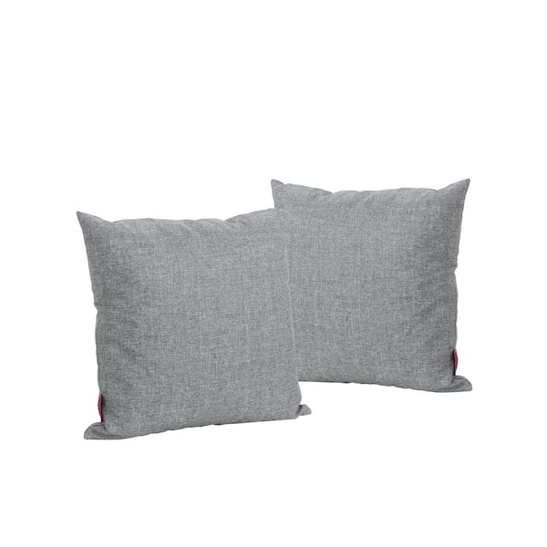 Noble House Kaffe Grey Solid Polyester 18 in. x 18 in. Outdoor Patio Throw Pillow (Set of 2)