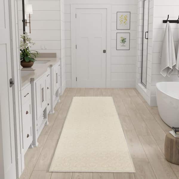 Washable Charm Ivory 2 ft. x 10 ft. All-over design Contemporary Runner Area Rug