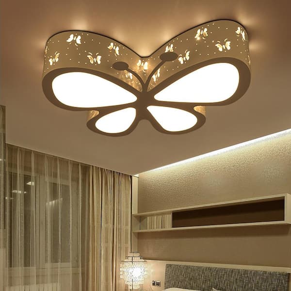 OUKANING 19.7 in. White Creative Butterfly Shape Flush Mount