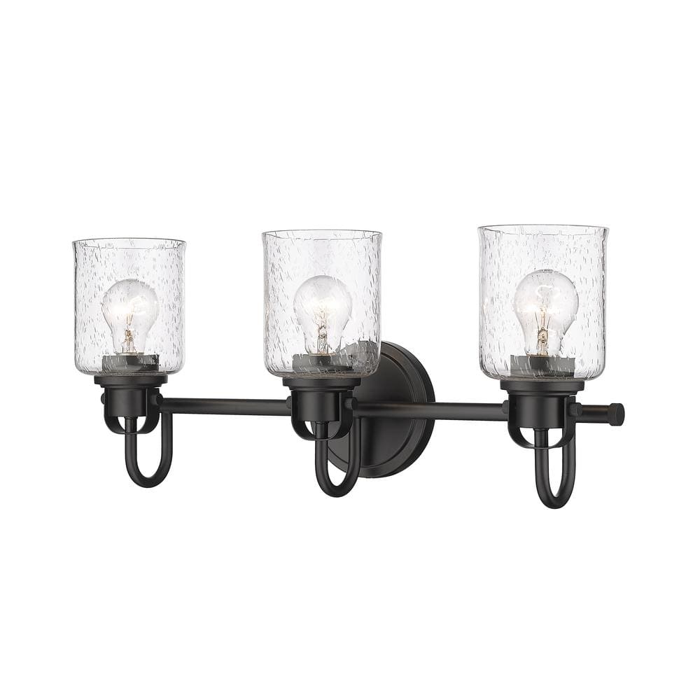 Kinsley 22 in. 3-Light Matte Black Vanity-Light with Clear Seeded Glass Sha