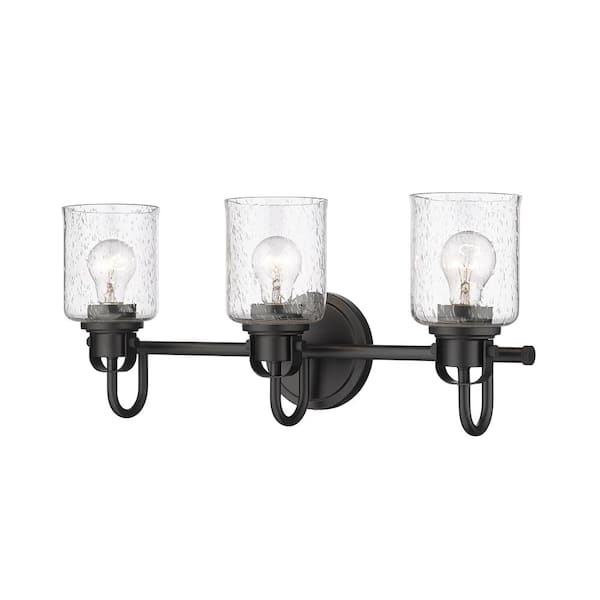 Unbranded Kinsley 22 in. 3-Light Matte Black Vanity-Light with Clear Seeded Glass Shades