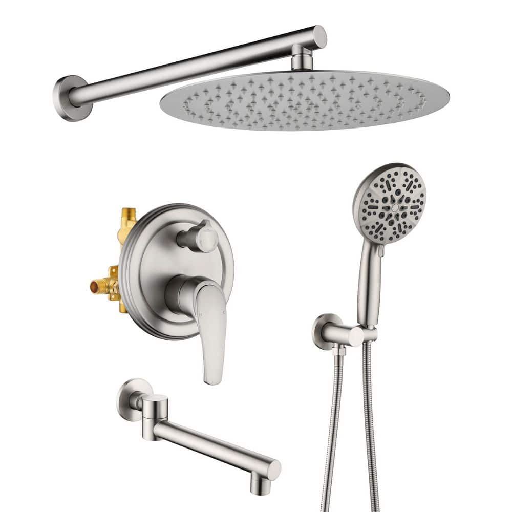 7-Spray 12 in. Wall Mount and Handheld Shower Head, 180° Swivel Tub Spout, 2.5 GPM in Brushed Nickel (Valve Included) price history on PriceWatchPro