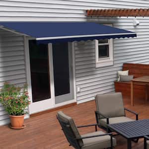 Aleko 10 Ft Manual Patio Retractable Awning 96 In Projection In Grey And White Stripe Aw10x8greywht Hd The Home Depot