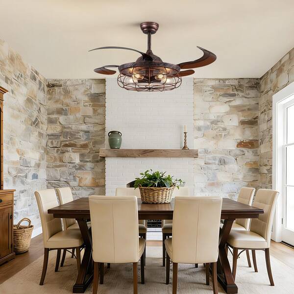 Rust Brown Ceiling WDETR 48 in. Brown Rust Retractable Caged Downrod Ceiling Fan with ...