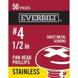 #4 x 1/2 in. Phillips Pan Head Stainless Steel Sheet Metal Screw (50-Pack)