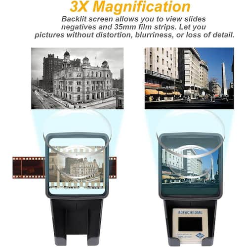 Film Negative and Slide Viewer with 3 x Magnification and LED Lighted Illuminated Viewing, USB Powered Electrical