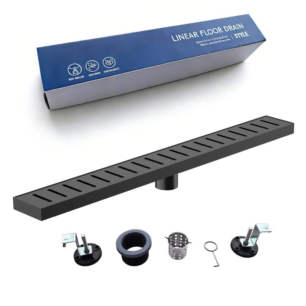 24 Inch Linear Shower Drain With Hair Strainer Long Rectangle Stainless Steel Bathroom Floor Drain in Matte Black price history on PriceWatchPro