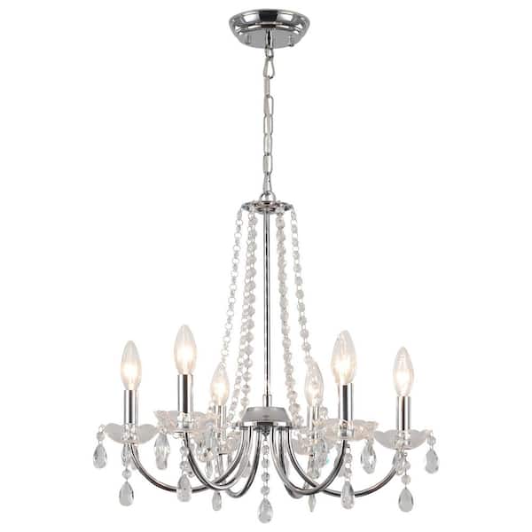 ADSENSTY 6-Light Chrome Classic Crystal Chandelier for Kitchen, Foyer, Living Room, Bedroom