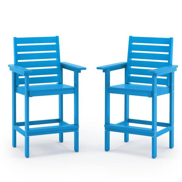 Bright Blue Plastic HDPE Outdoor Bar Stool with Arms 2 Pack