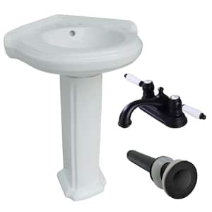 22 in. W Corner Pedestal Bathroom Sink Porcelain Sink Basin in White, Pedestal Leg, 4 in. Centerset Faucet
