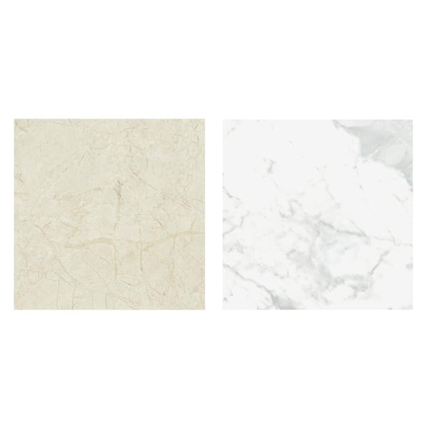 Reve Checker Blanc with Beige 6 in. x 6 in. Porcelain Floor and Wall Take Home Tile Sample