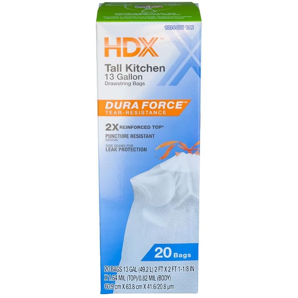 13 Gallon Reinforced Top Drawstring Unscented Kitchen Trash Bags w/20% PCR (20-Count)