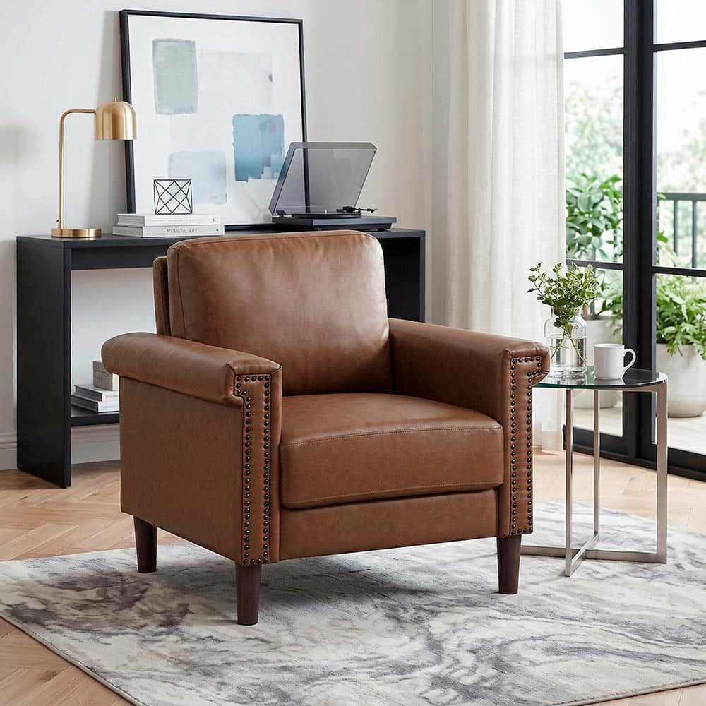 Lazzara Arlo Chocolate Faux Leather Living Room Accent Arm Chair