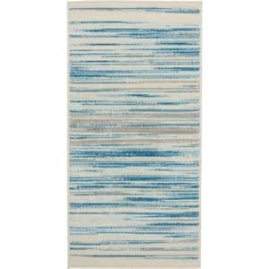 Jubilant Teal Blue 2 ft. x 4 ft. Moroccan Farmhouse Kitchen Area Rug