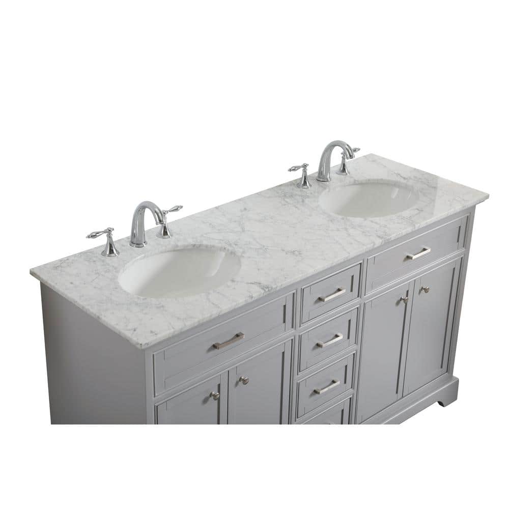 60" Light Grey Double Vanity Set with Marble Top