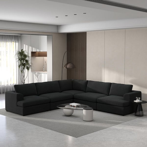 J&E Home 118 in. Square Arm Boucle Fabric Deep Seat Modular Free