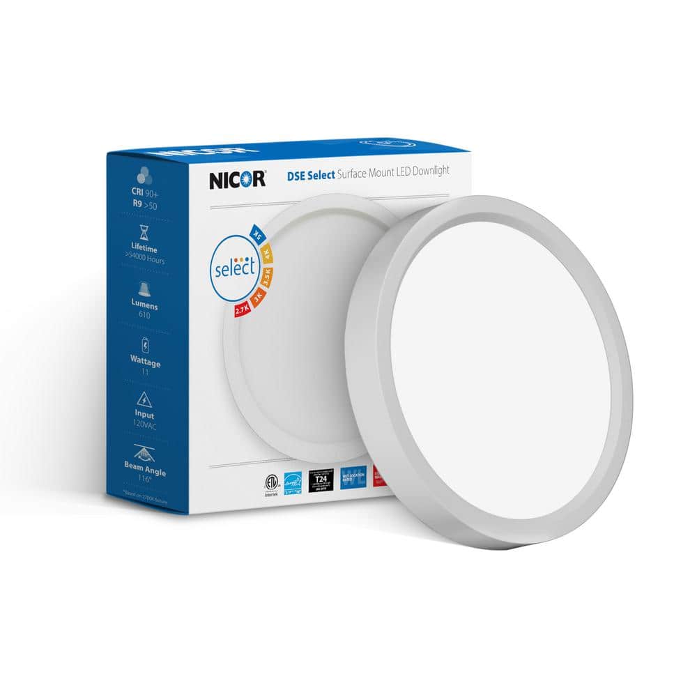 White Round LED Surface Mount Downlight with Selectable Color Temperature