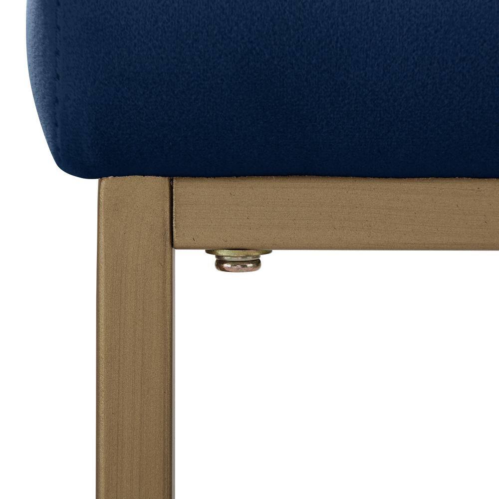 Dark Blue Velvet and Gold Steel Counter Stools, Set of 2