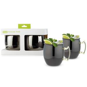 Mule Mug Stainless Steel, Black and Gold, Holds 16 oz. Cocktail Drinkware (Set of 2)