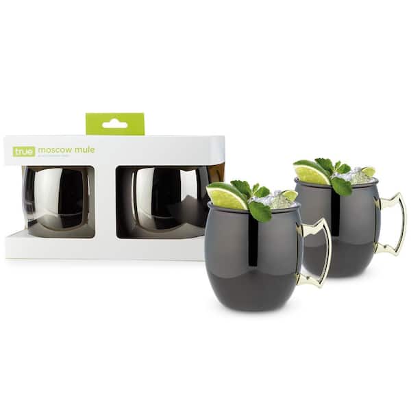 TRUE Mule Mug Stainless Steel, Black and Gold, Holds 16 oz. Cocktail Drinkware (Set of 2)