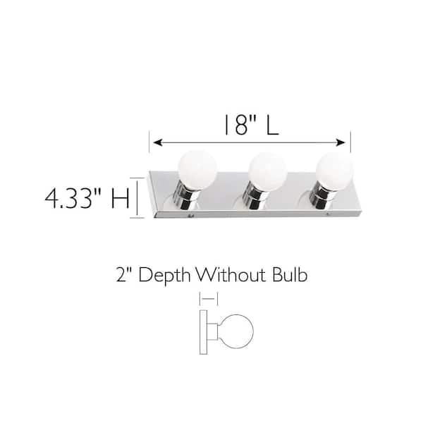 Contemporary 3-Light Indoor Vanity Light Dimmable for Bathroom Bedroom Vanity Makeup, Polished Chrome