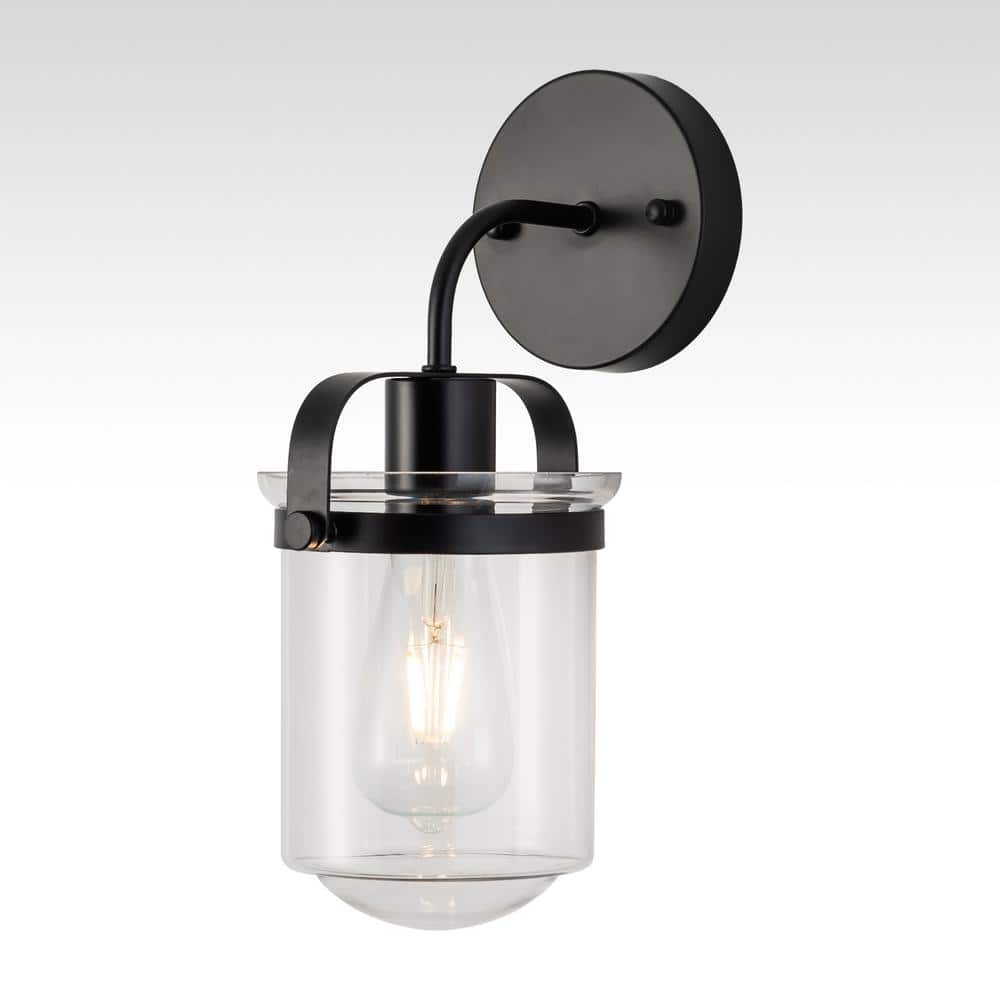 Kira 8 in. 1-Light Black Industrial Bathroom Vanity Light with Clear Glass Shade and E26 Socket price history on PriceWatchPro
