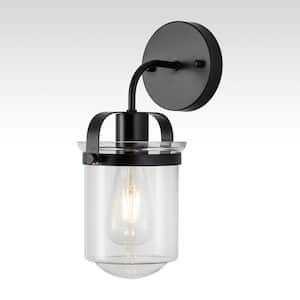 Kira 8 in. 1-Light Black Industrial Bathroom Vanity Light with Clear Glass Shade and E26 Socket