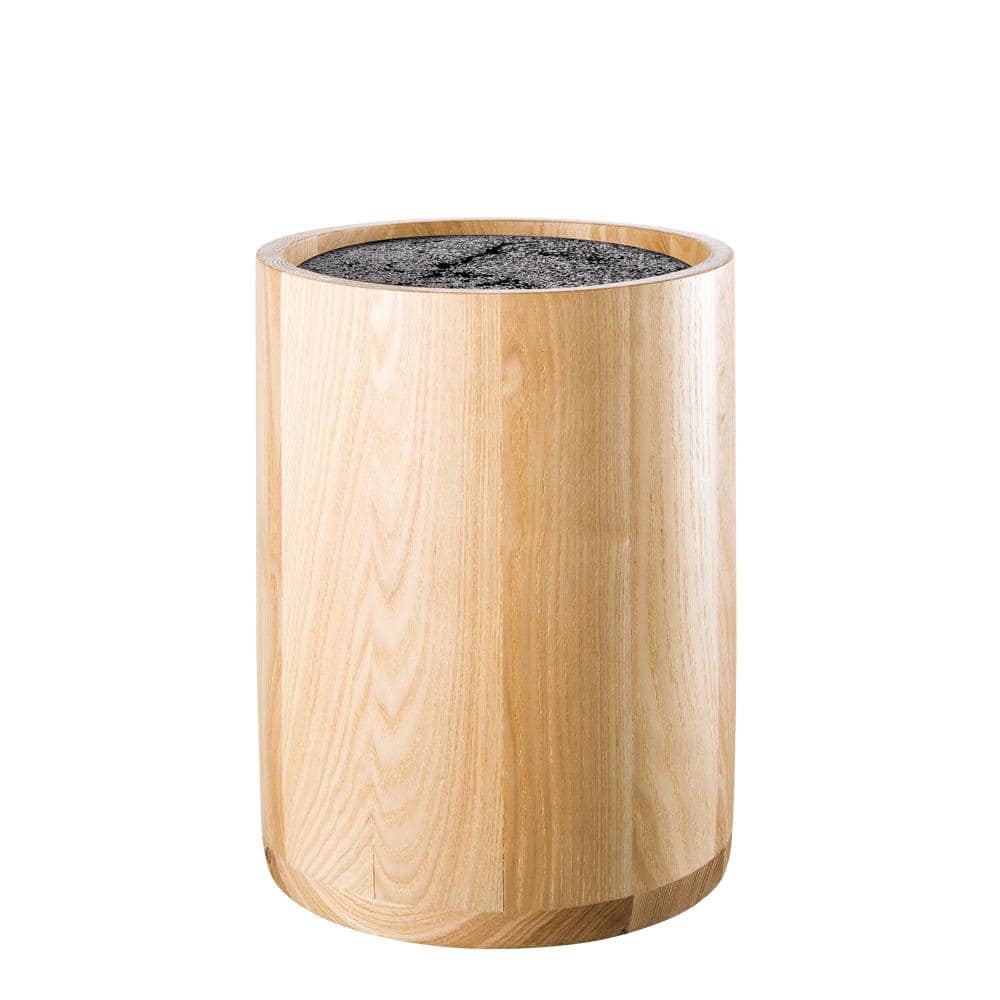 Zelancio Universal Slotless Oak Wood Knife Block w/ Rubber Flex