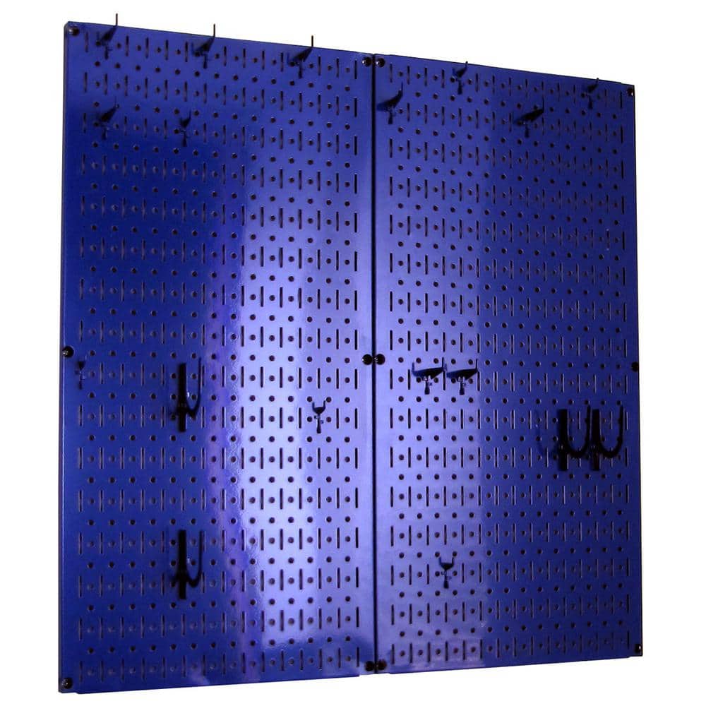 Kitchen Pegboard 32 in. x 32 in. Metal Peg Board Pantry Organizer Kitchen Pot Rack with Blue Pegboard and Blue Peg Hooks