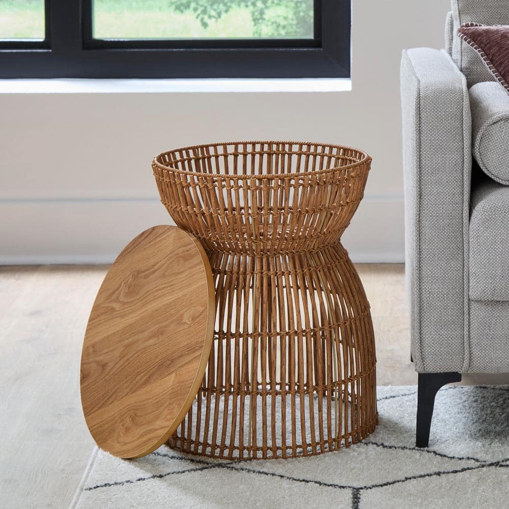 Avena 16.1 in. Natural Side Table with Removeable Top for Storage - thumbnail 2