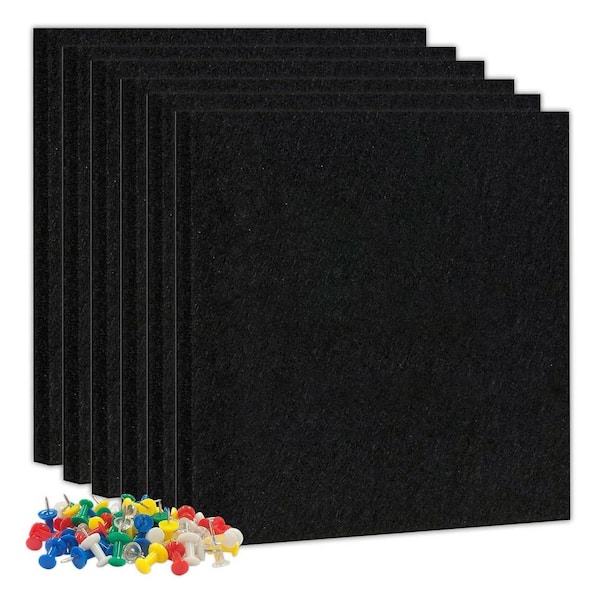 Afoxsos 12 x 12 Black Felt Cork Board Tiles Self Adhesive Soundproof Acoustic Panels with Pushpins for Home Office School 6-Pack
